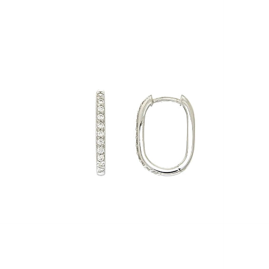 Créoles femme argent rhodié forme ovale zirconia
