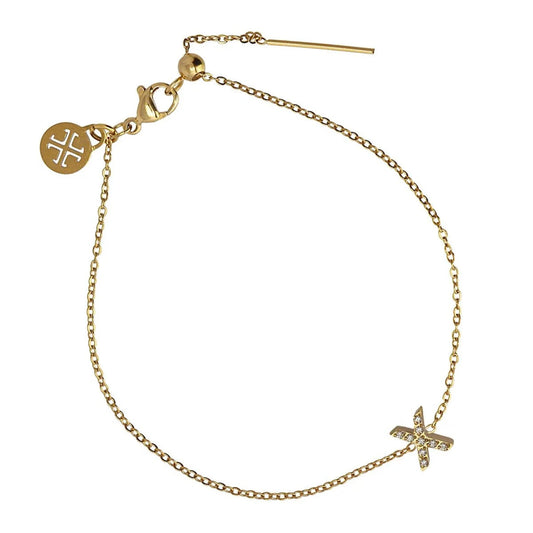 Bracelet femme acier doré lettre X zirconia 19 cm