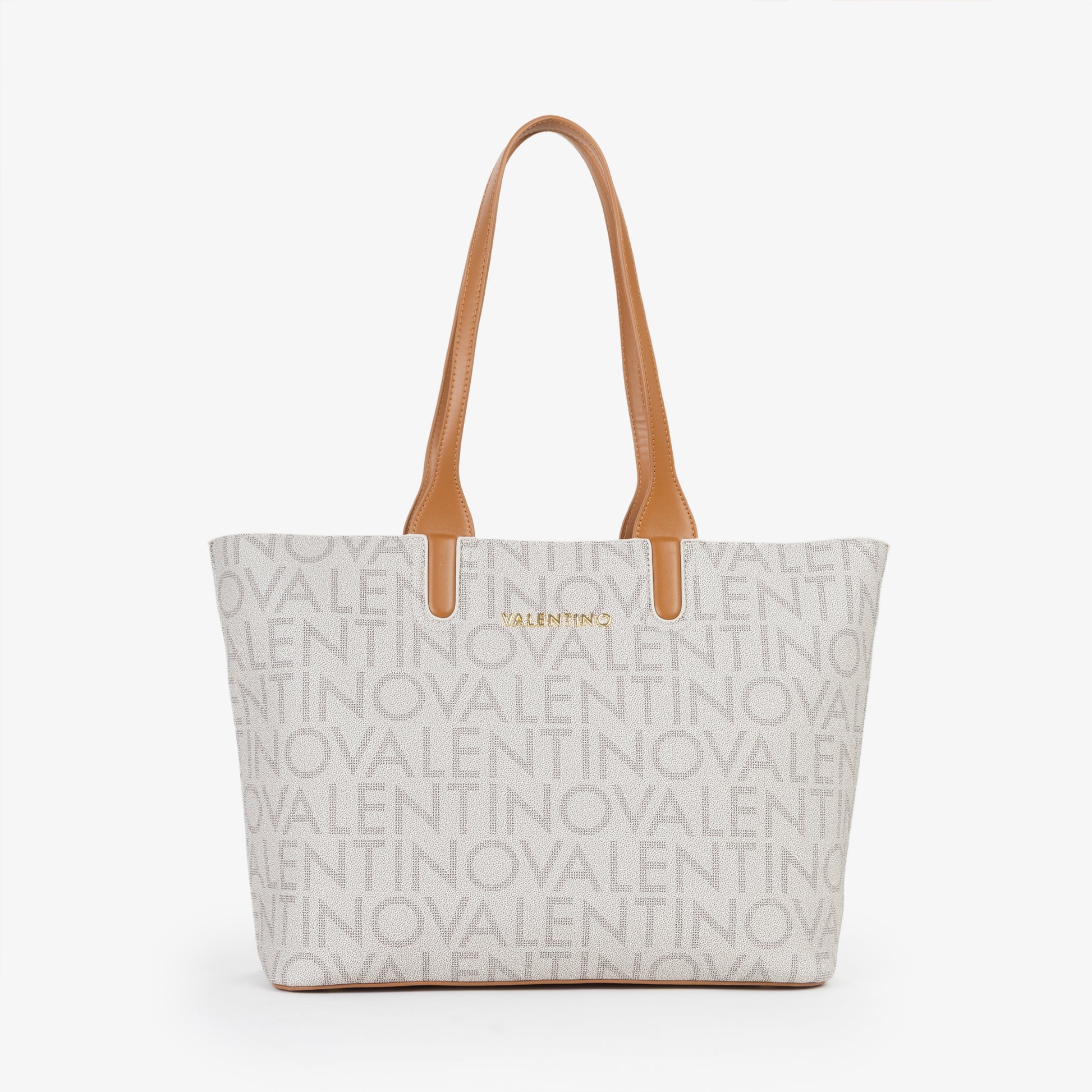 Sac cabas femme toile monogrammée beige anses camel