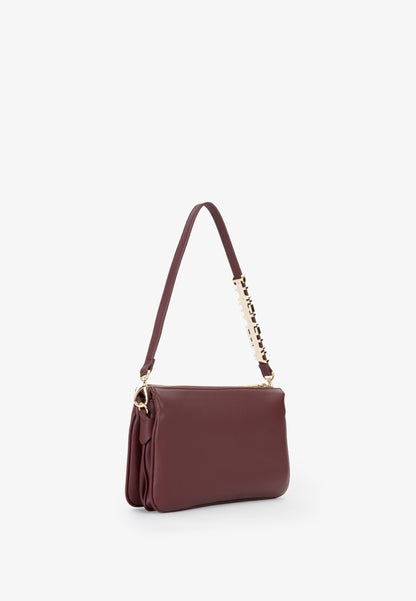 Sac bandoulière femme bordeaux cuir grainé détail doré