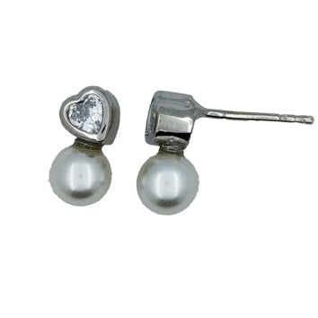 Boucles d'oreilles femme argent rhodié perle et zirconia cœur