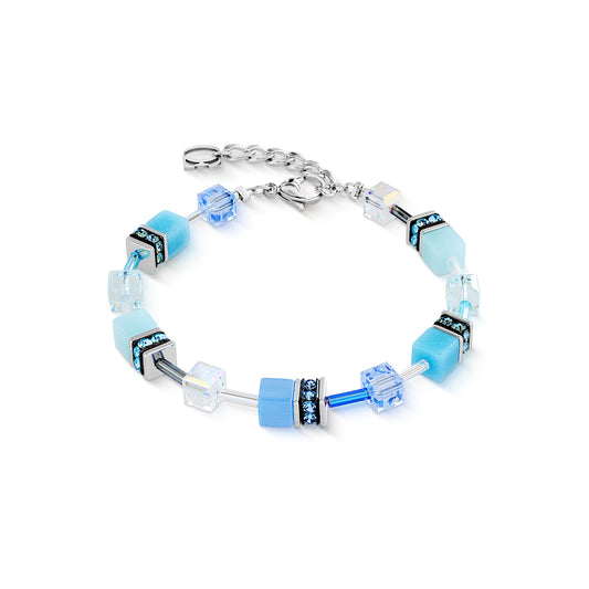 Œil de tigre synthétique, rondelles de strass, verre taillé, acier inoxydable