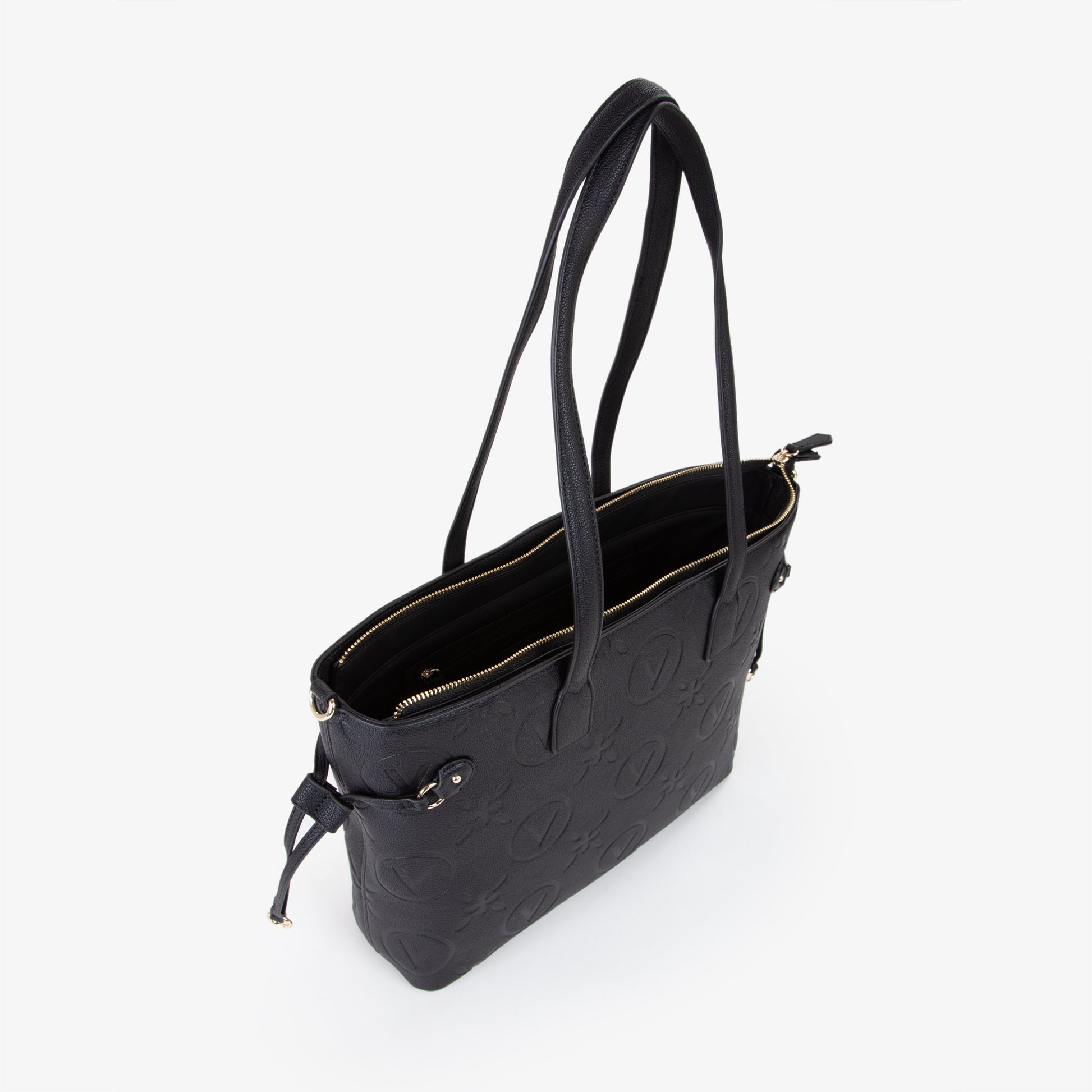 Sac cabas femme noir embossé monogramme floral