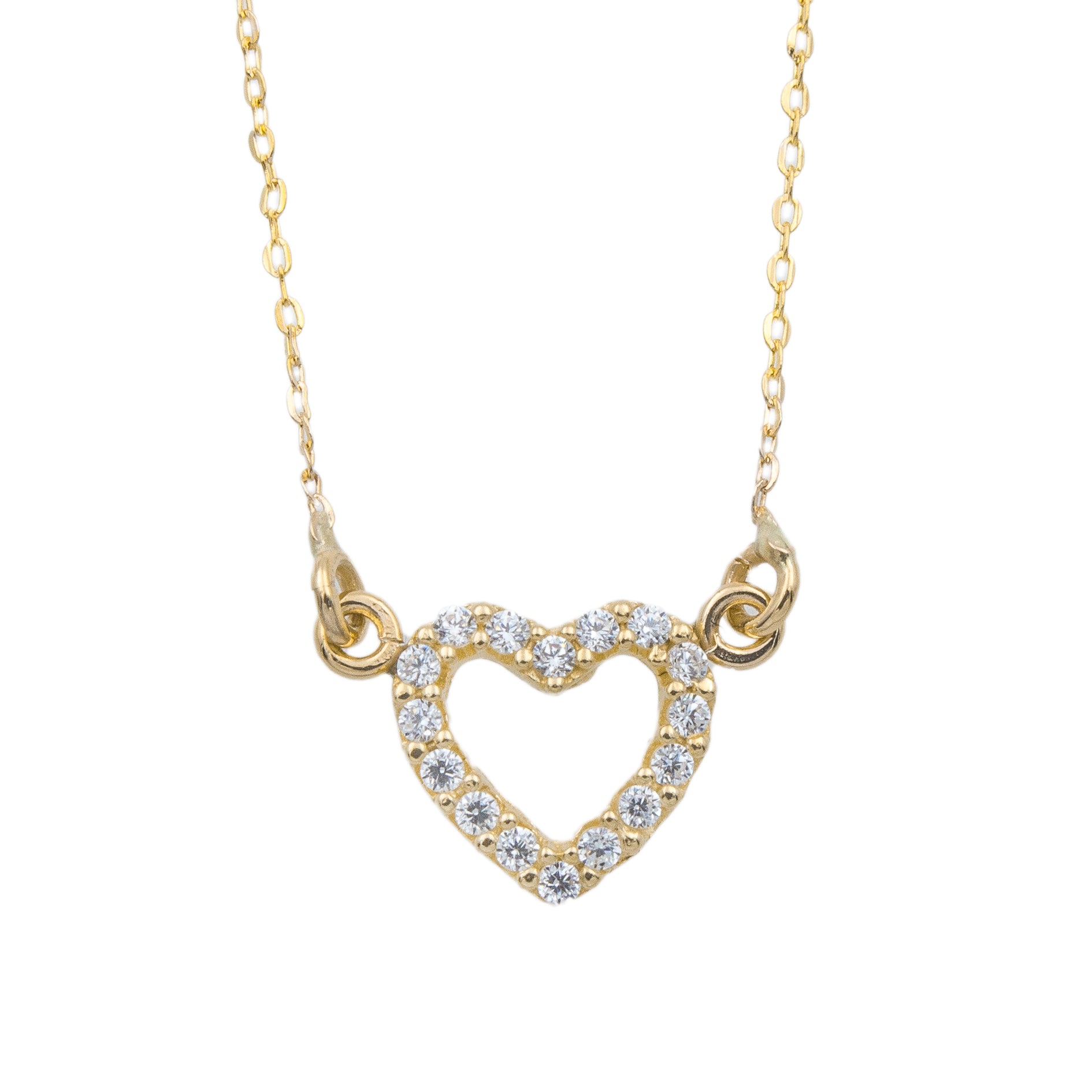 COLLIER OR 9 CARATS - ZIRCONIA - COEUR - 41+2 CM