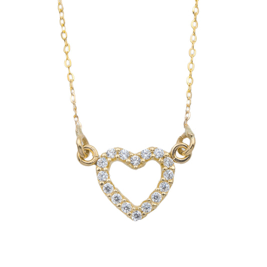 COLLIER OR 9 CARATS - ZIRCONIA - COEUR - 41+2 CM