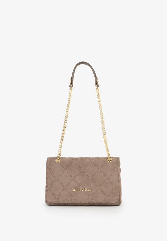 Sac bandoulière femme matelassé taupe chaîne dorée