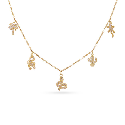 Collier femme acier doré zirconia charms désert