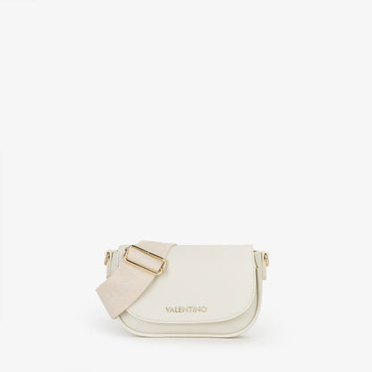 Sac bandoulière femme écru rabat arrondi finition dorée