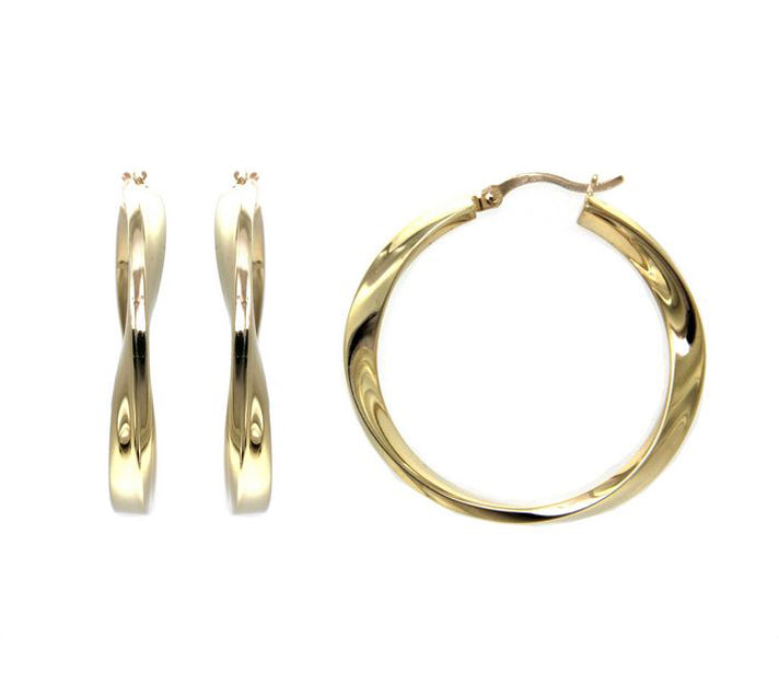 Créoles femme argent doré torsadées 38 mm fermoir charnière