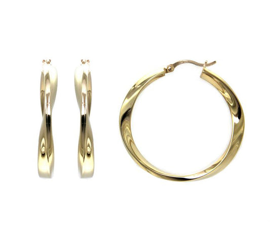 Créoles femme argent doré torsadées 38 mm fermoir charnière