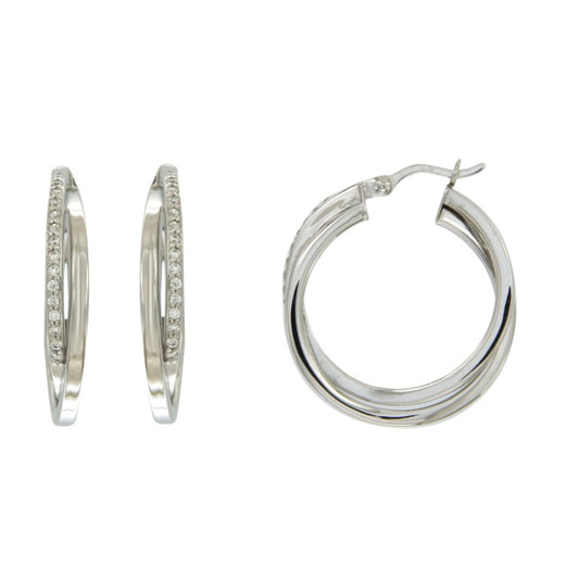Créoles femme argent rhodié 25mm zirconia triple anneau
