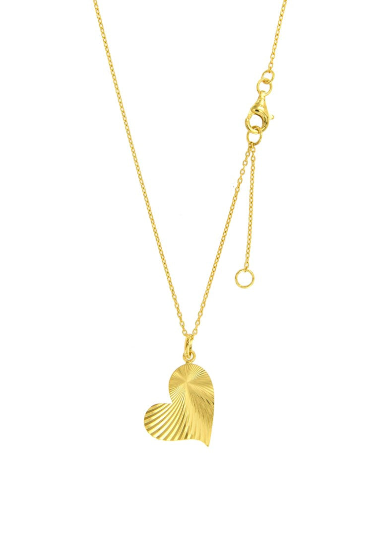 Collier femme argent doré pendentif cœur strié 42cm