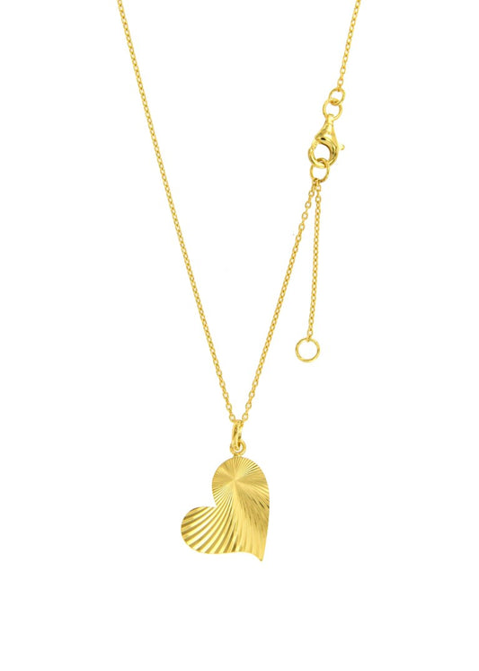Collier femme argent doré pendentif cœur strié 42cm