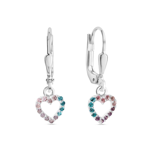 Boucles d'oreilles enfant argent 925 coeur zirconia multicolore