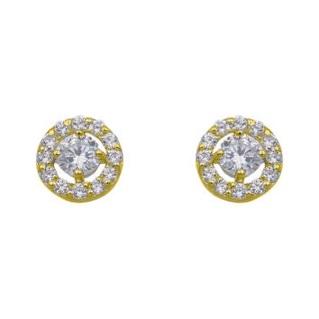 Clou d'oreille femme or jaune 9k zirkonia halo rond