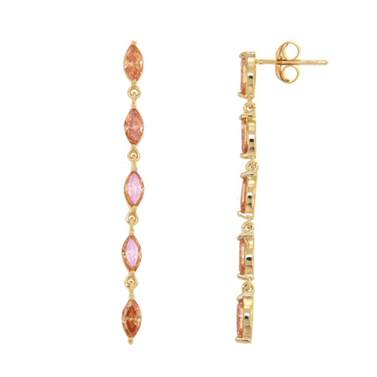 Boucles d'oreilles pendantes femme argent doré zirconia rose
