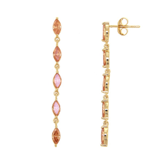 Boucles d'oreilles pendantes femme argent doré zirconia rose