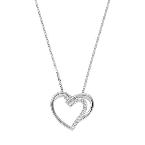 Collier femme argent rhodié pendentif cœur zirconia