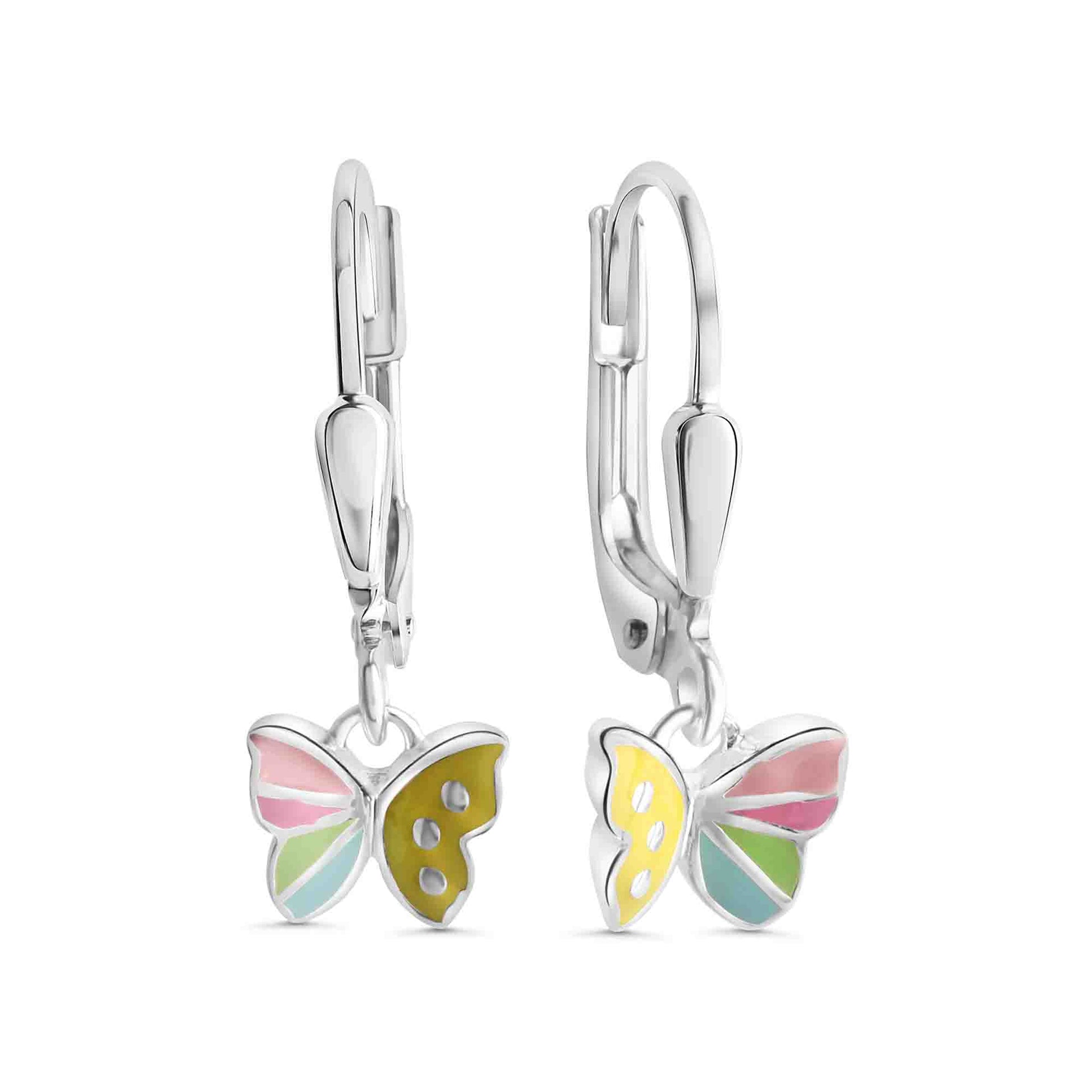 Boucles d'oreilles enfant argent rhodié papillon multicolore