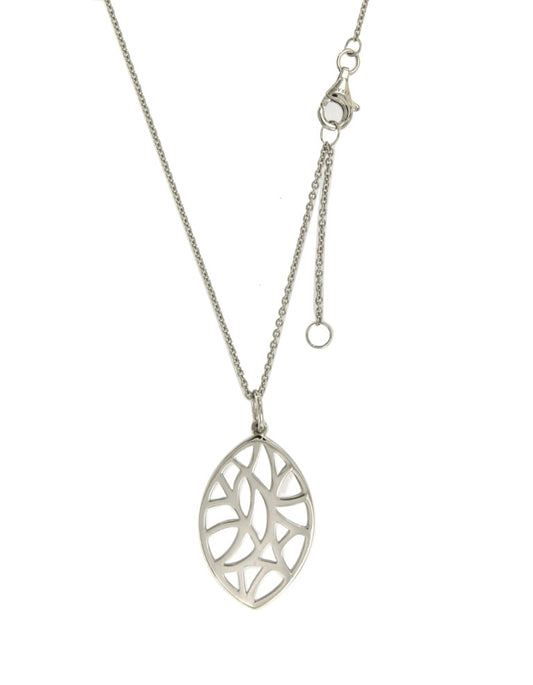 Collier femme argent rhodié pendentif feuille ajouré 42cm