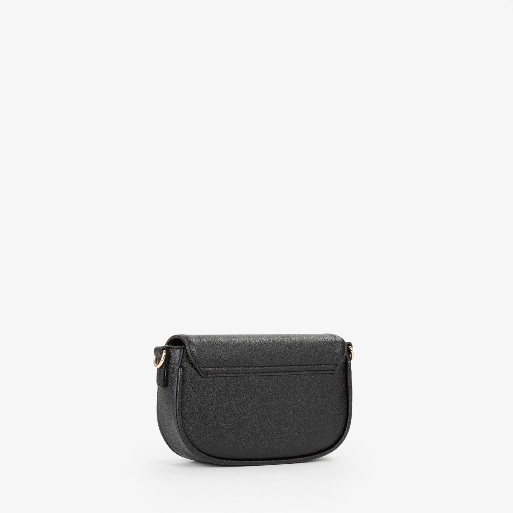 Sac bandoulière femme noir rabat logo doré