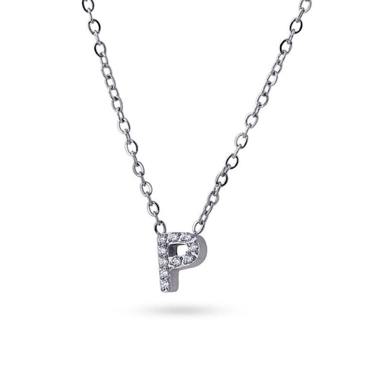 Collier femme acier lettre P zirconia 38 cm
