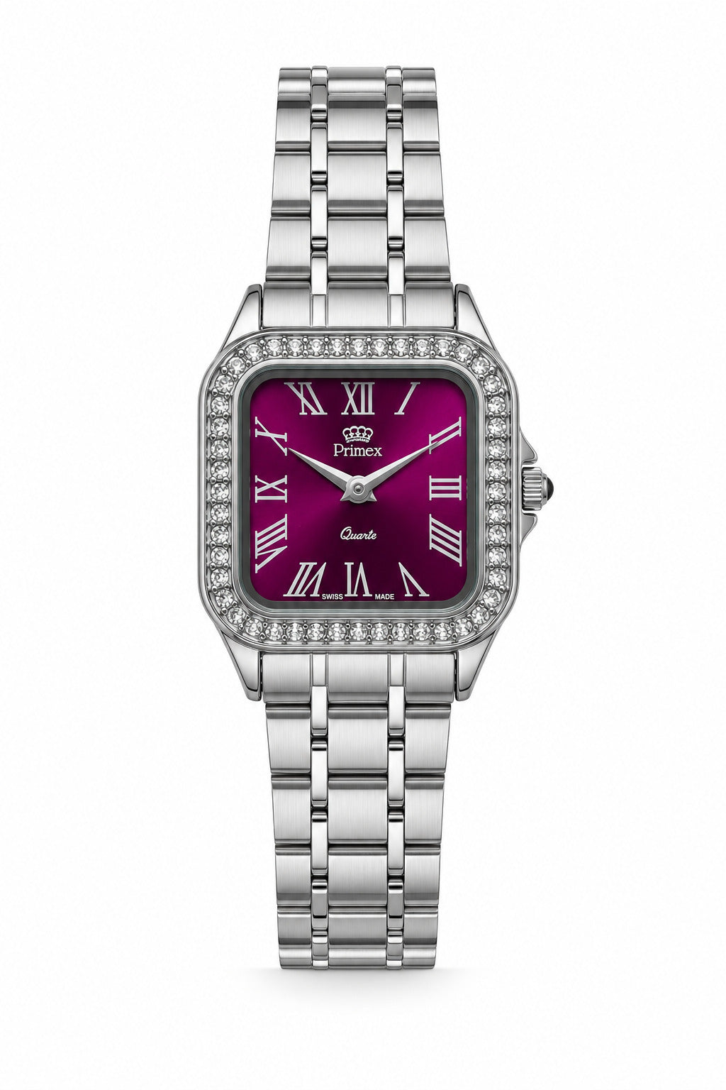 Montre femme Swiss Made cadran violet cristaux acier