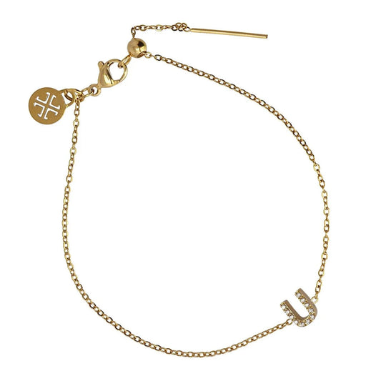 Bracelet femme acier doré lettre U zirconia 19 cm