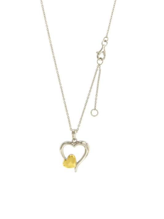 Collier femme argent rhodié bicolore pendentif cœur doré