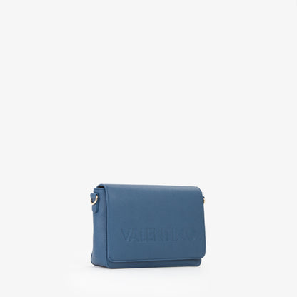 Sac bandoulière femme bleu cuir grainé logo embossé