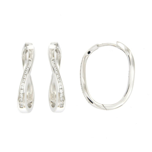 Créoles femme argent rhodié torsadées zirconia