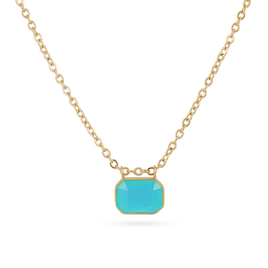 Collier femme acier doré pendentif pierre turquoise