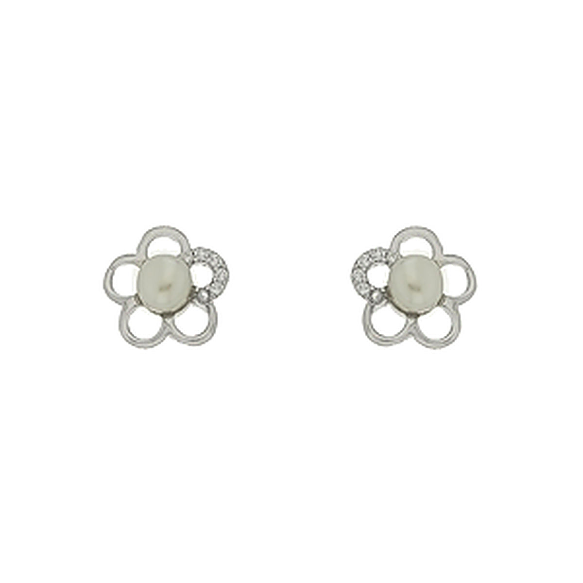 Clous d'oreilles femme argent 925 rhodié fleur zirconia perle