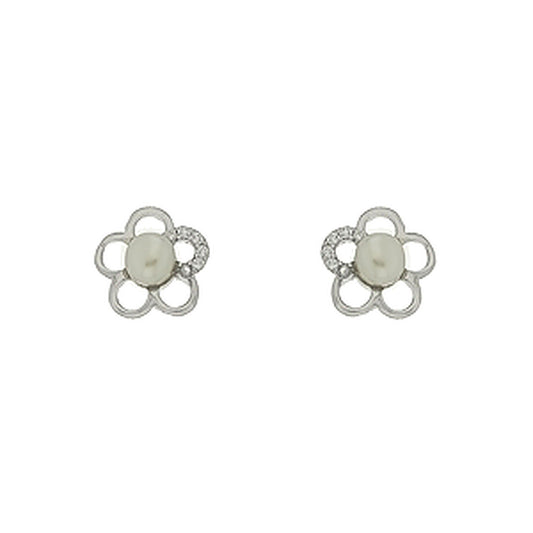 Clous d'oreilles femme argent 925 rhodié fleur zirconia perle