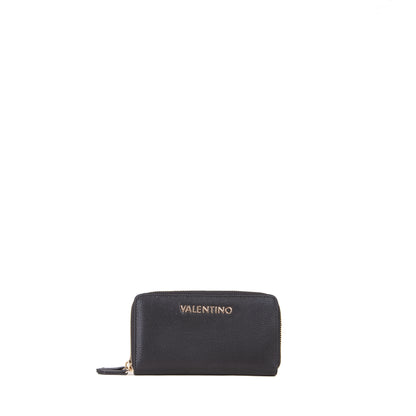 Portefeuille femme zippé noir grainé détails dorés