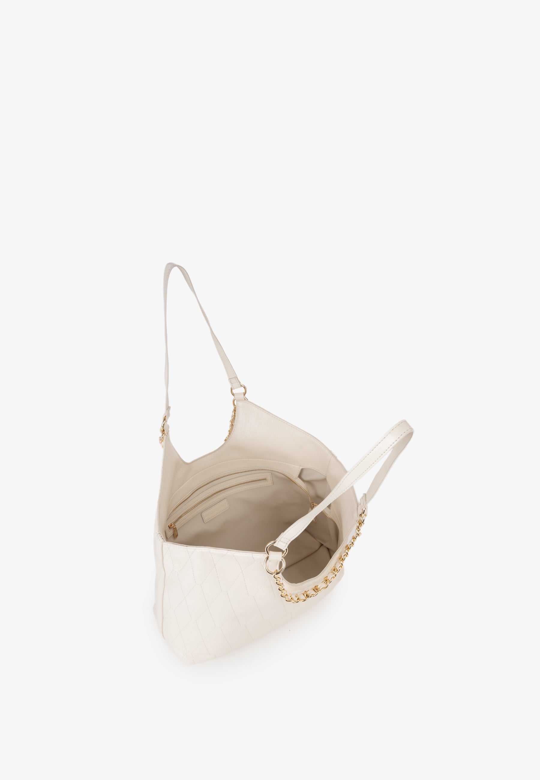 Sac main femme écru matelassé chaîne dorée cabas chic