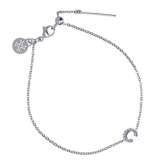 Bracelet femme acier argenté lettre C zirconia 19 cm