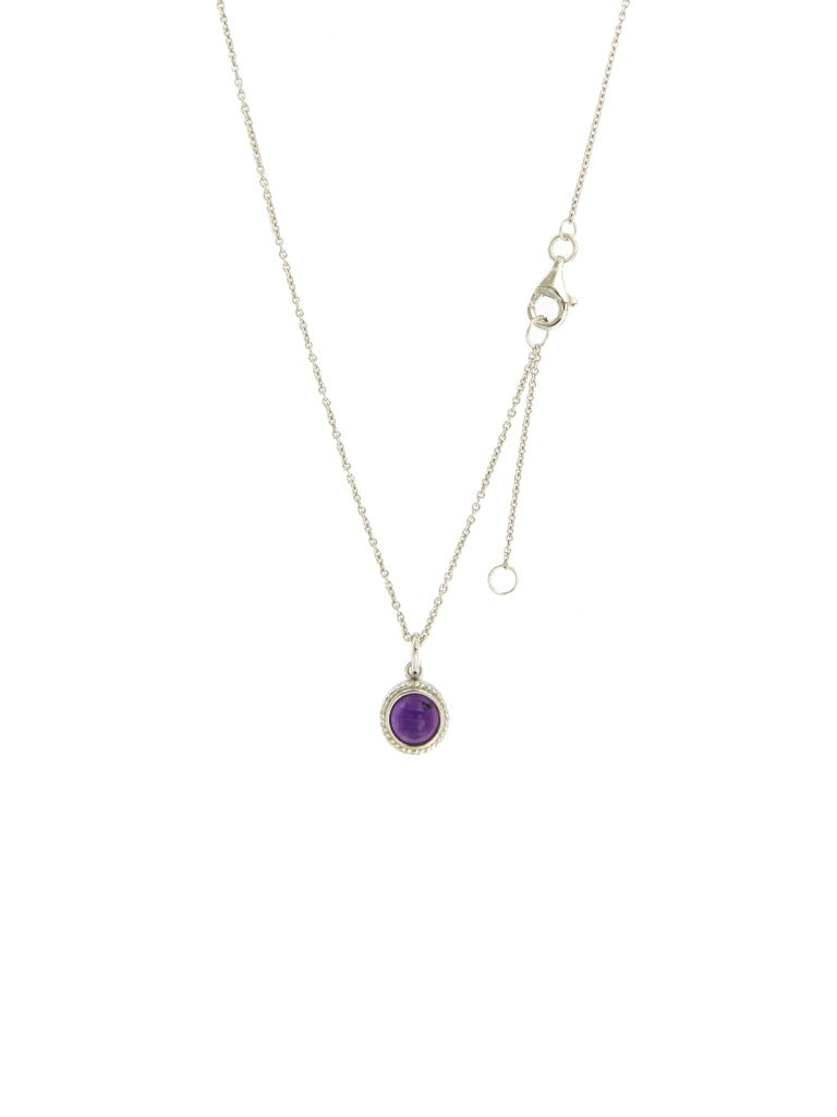 Collier femme argent rhodié pendentif améthyste ronde 42cm