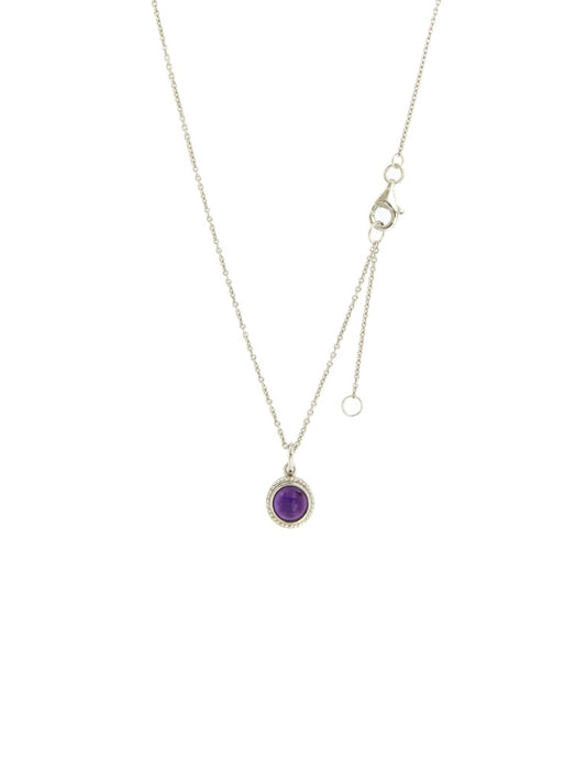 Collier femme argent rhodié pendentif améthyste ronde 42cm