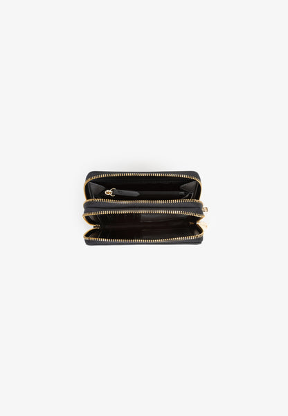 Portefeuille femme zippé cuir grainé noir compact