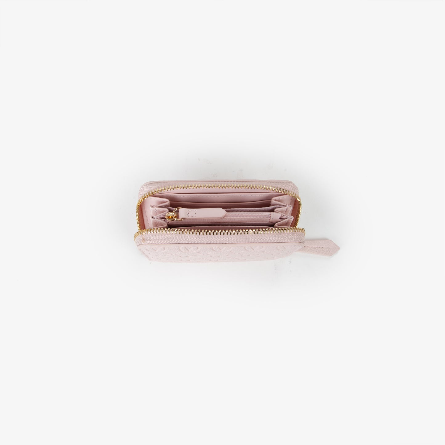 Portefeuille femme rose poudré monogramme zippé
