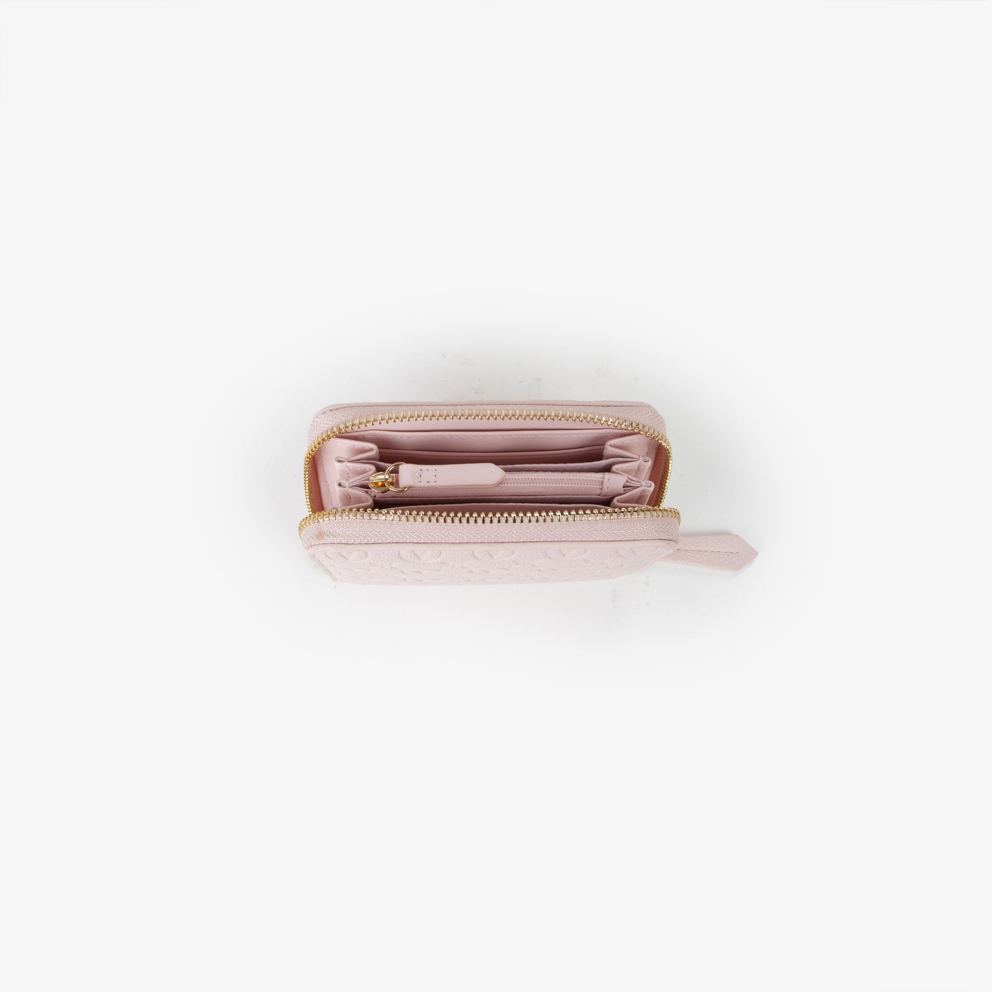 Portefeuille femme rose poudré monogramme zippé
