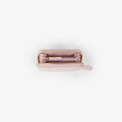 Portefeuille femme rose poudré monogramme zippé