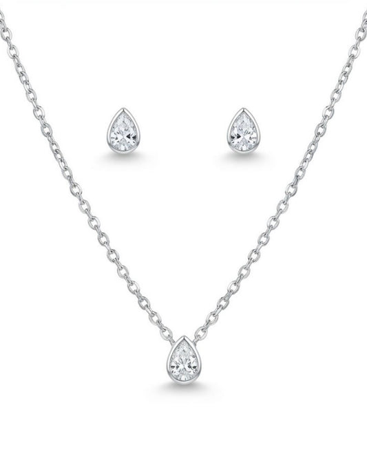 Parure femme argent rhodié zirconia goutte pendentif boucles