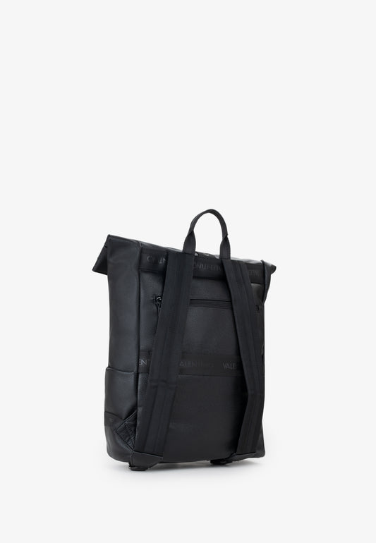 Sac à dos homme cuir grainé noir rolltop avec boucle