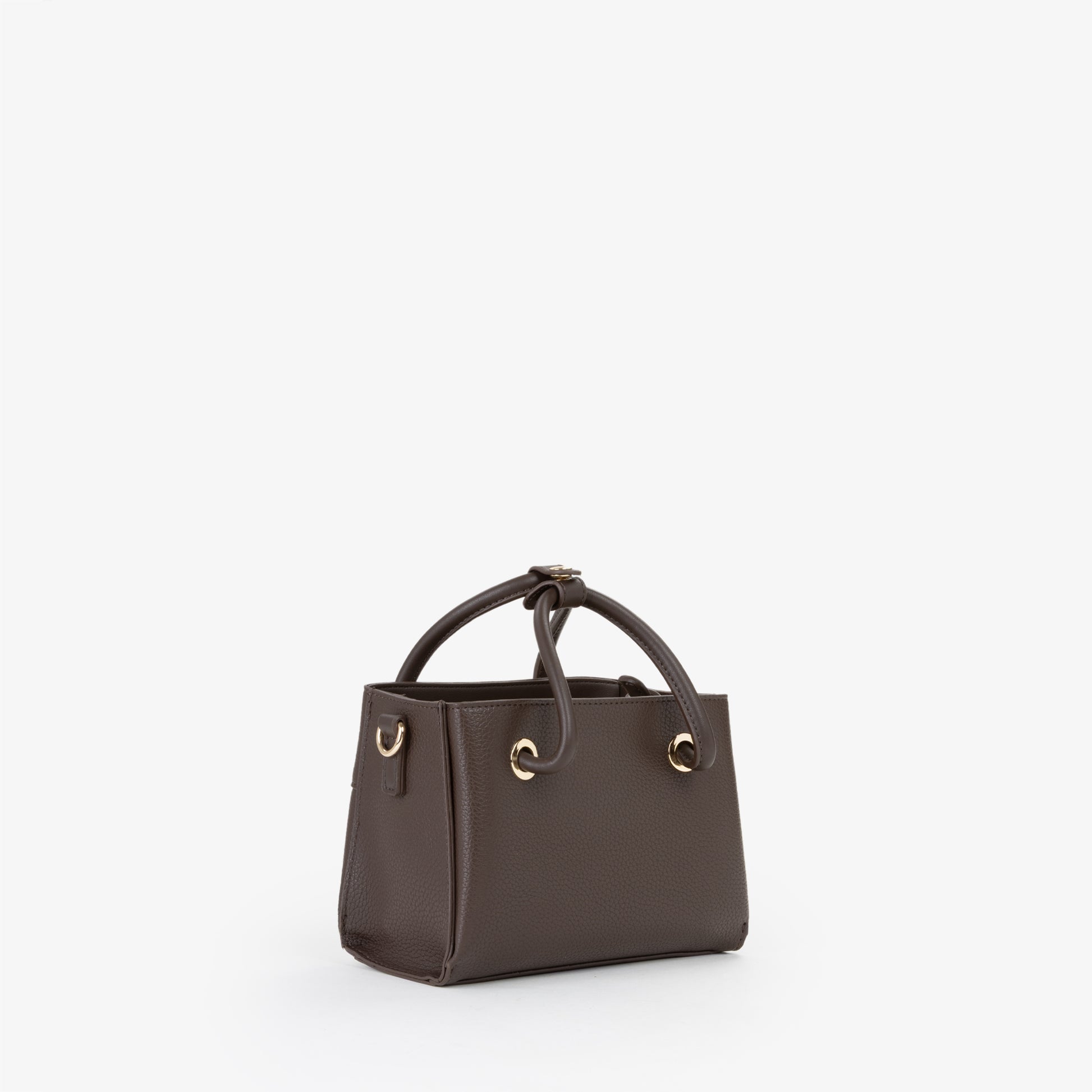 Sac à main femme cuir grainé marron anses rondes dorées