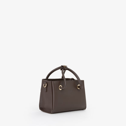 Sac à main femme cuir grainé marron anses rondes dorées