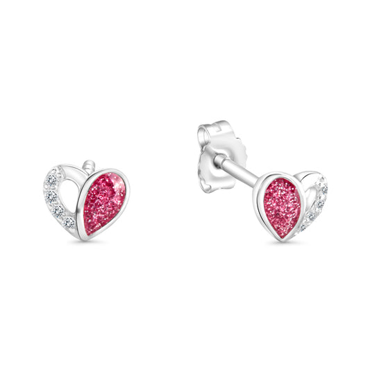 Clous d'oreilles enfant argent 925 cœur quartz rose