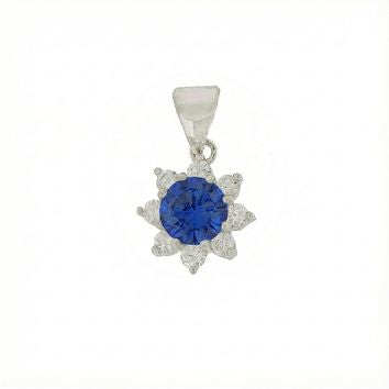Collier femme argent rhodié fleur zirconia saphir bleu