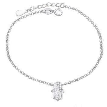Chaîne cheville femme argent 925 rhodié main de Fatma zirconia